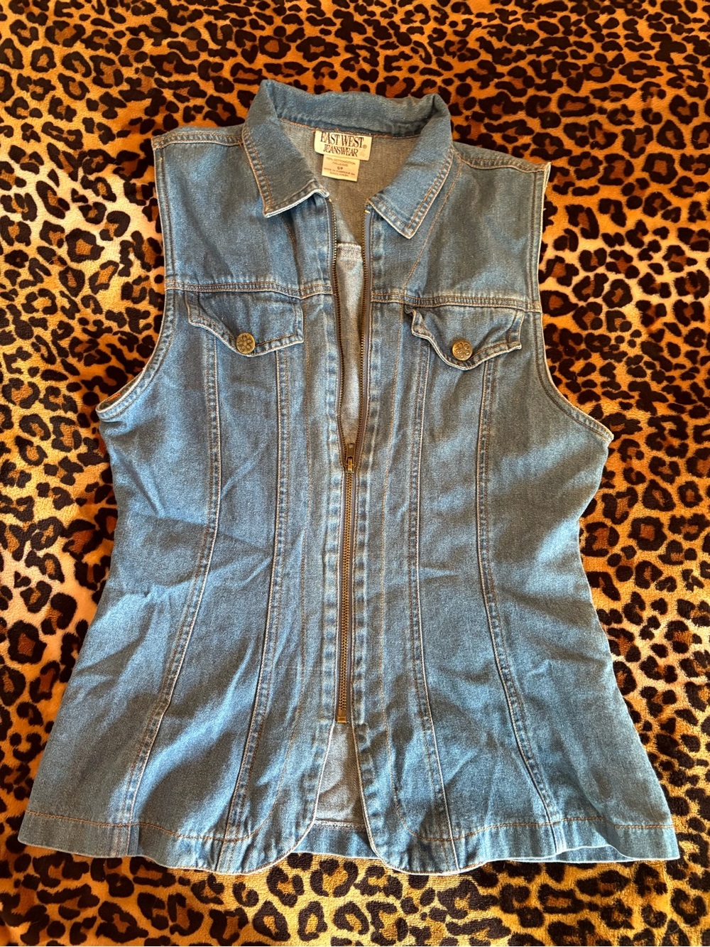 Denim Zip-Front Jean Vest - Light Blue